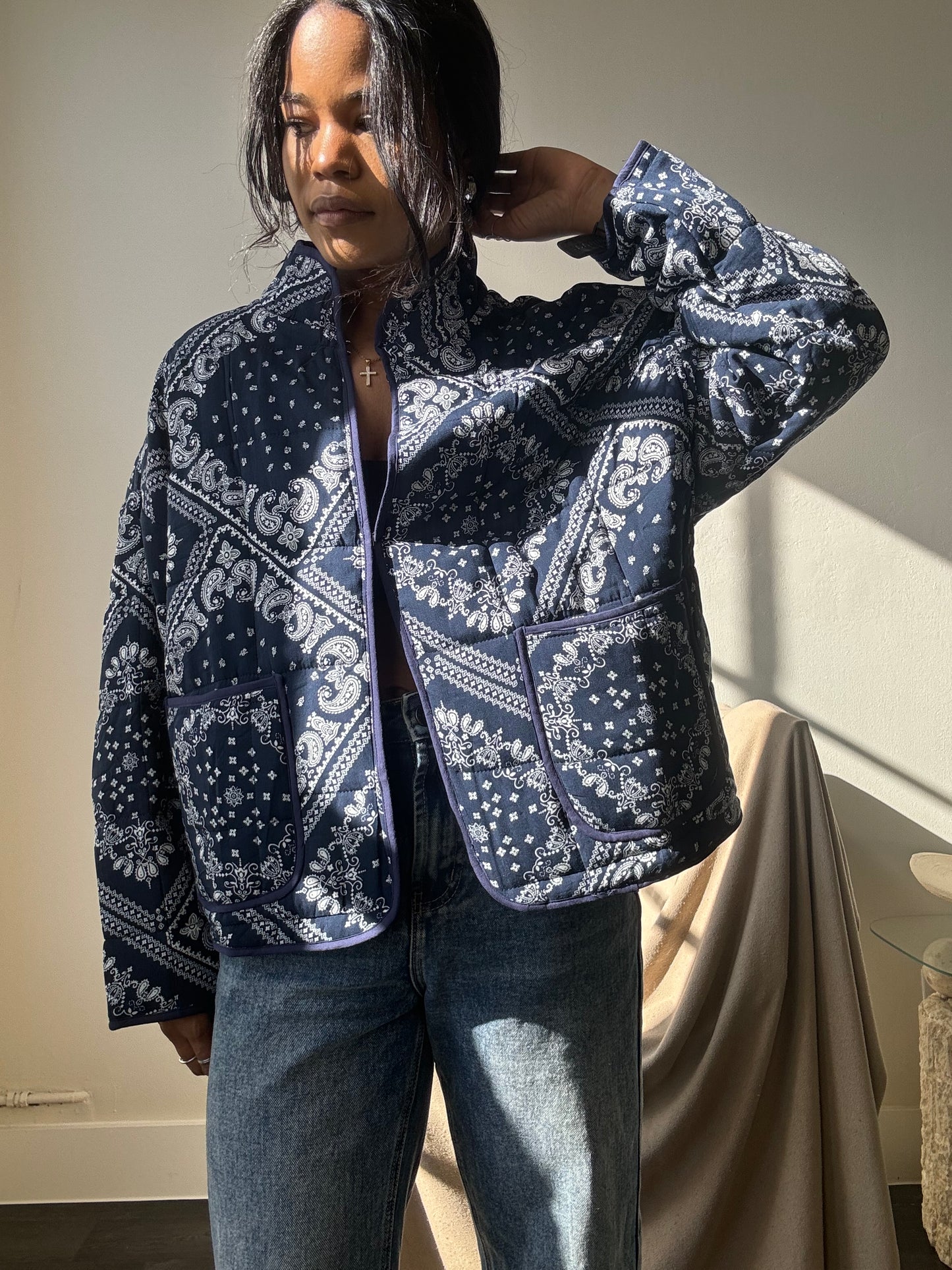 Lubbock Quilted Bandana Jacket In Navy