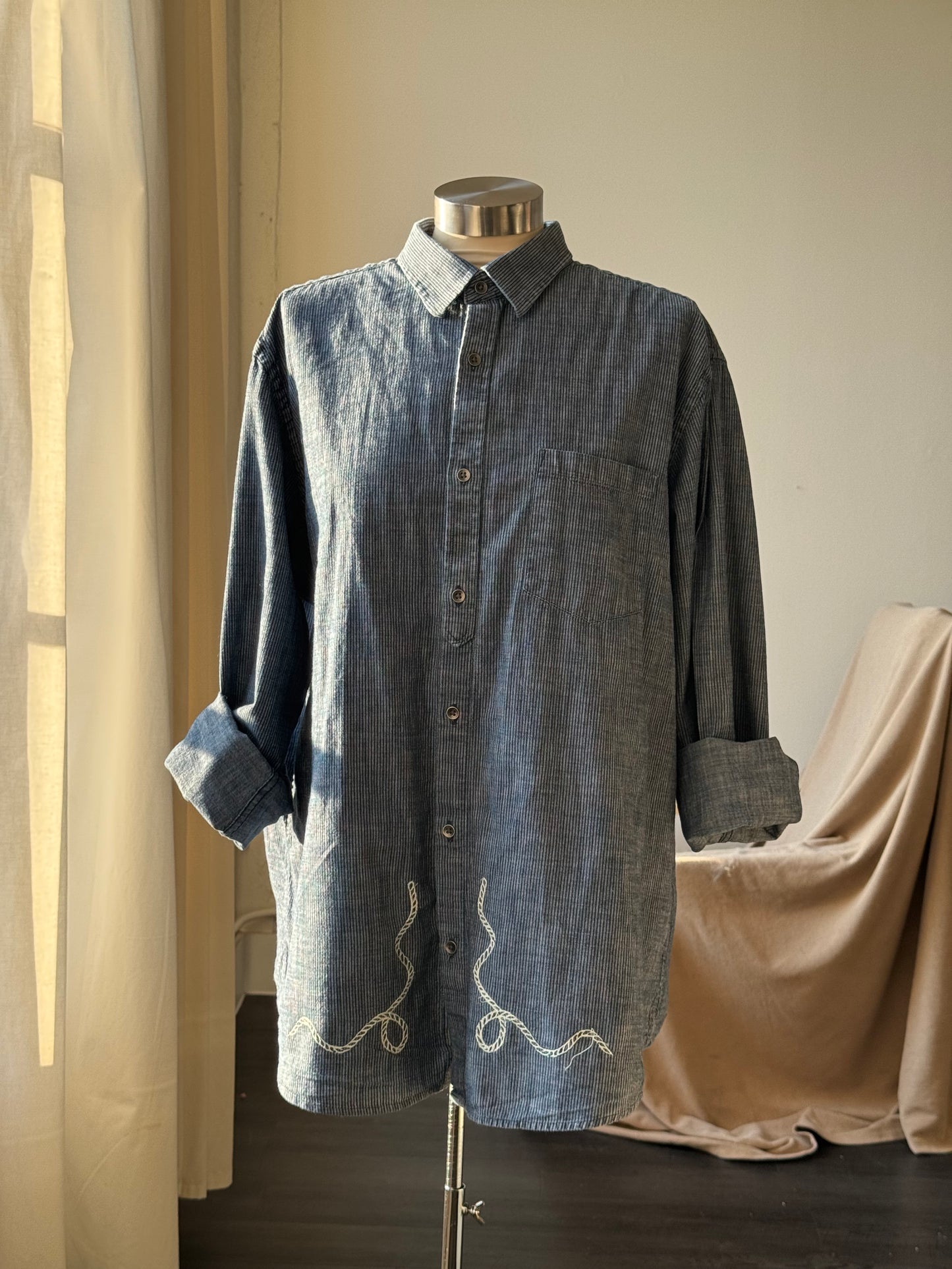 Jaxson Handcrafted Embroidered Old Souls Button Down In Deep Navy