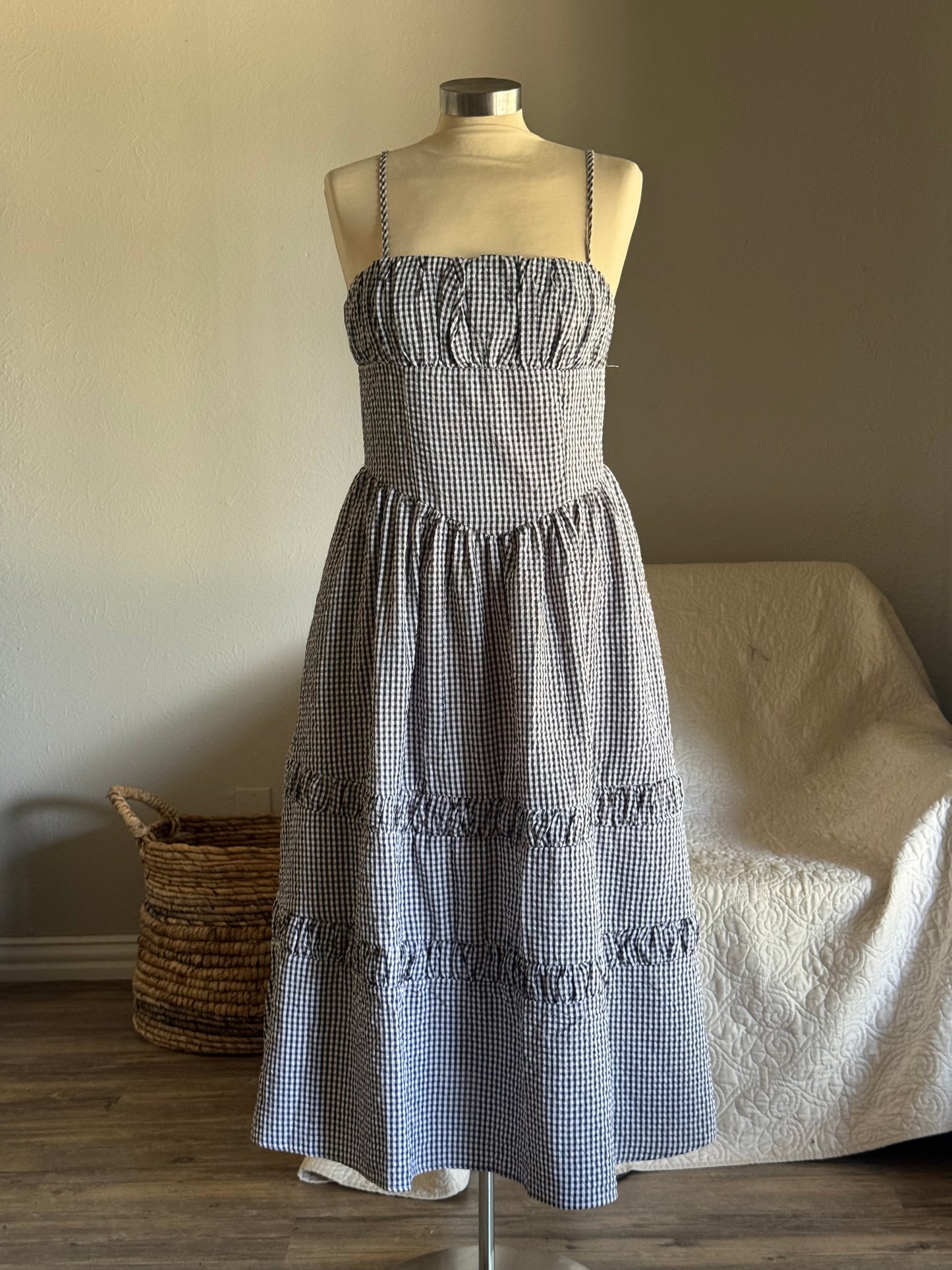 Natasha Cotton Gingham Midi Dress In Black