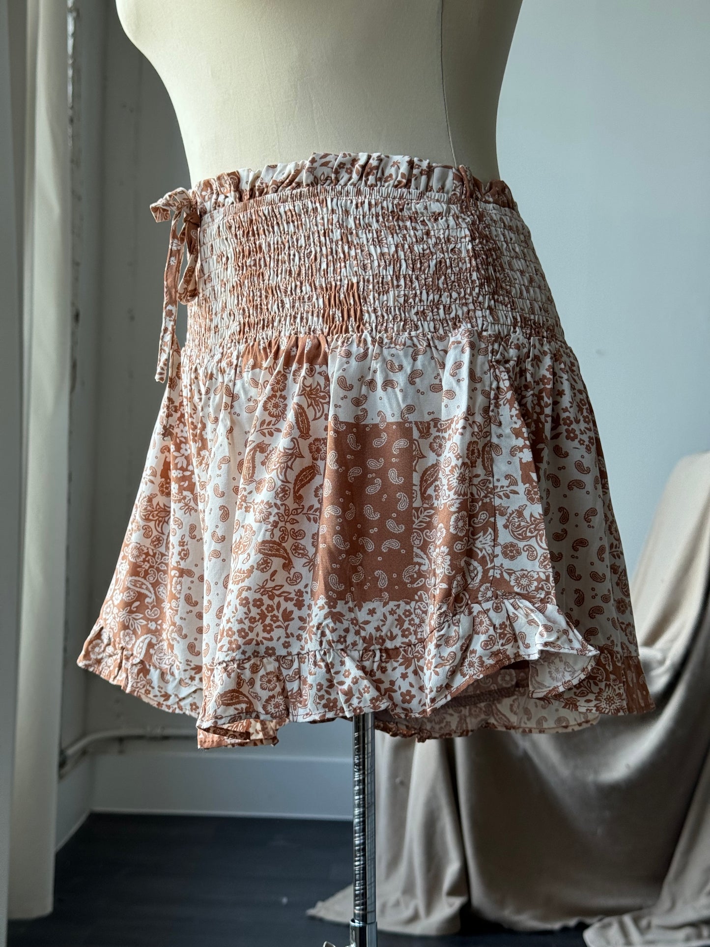 Terry Paisley Patch Bandana Shorts In Red Canyon
