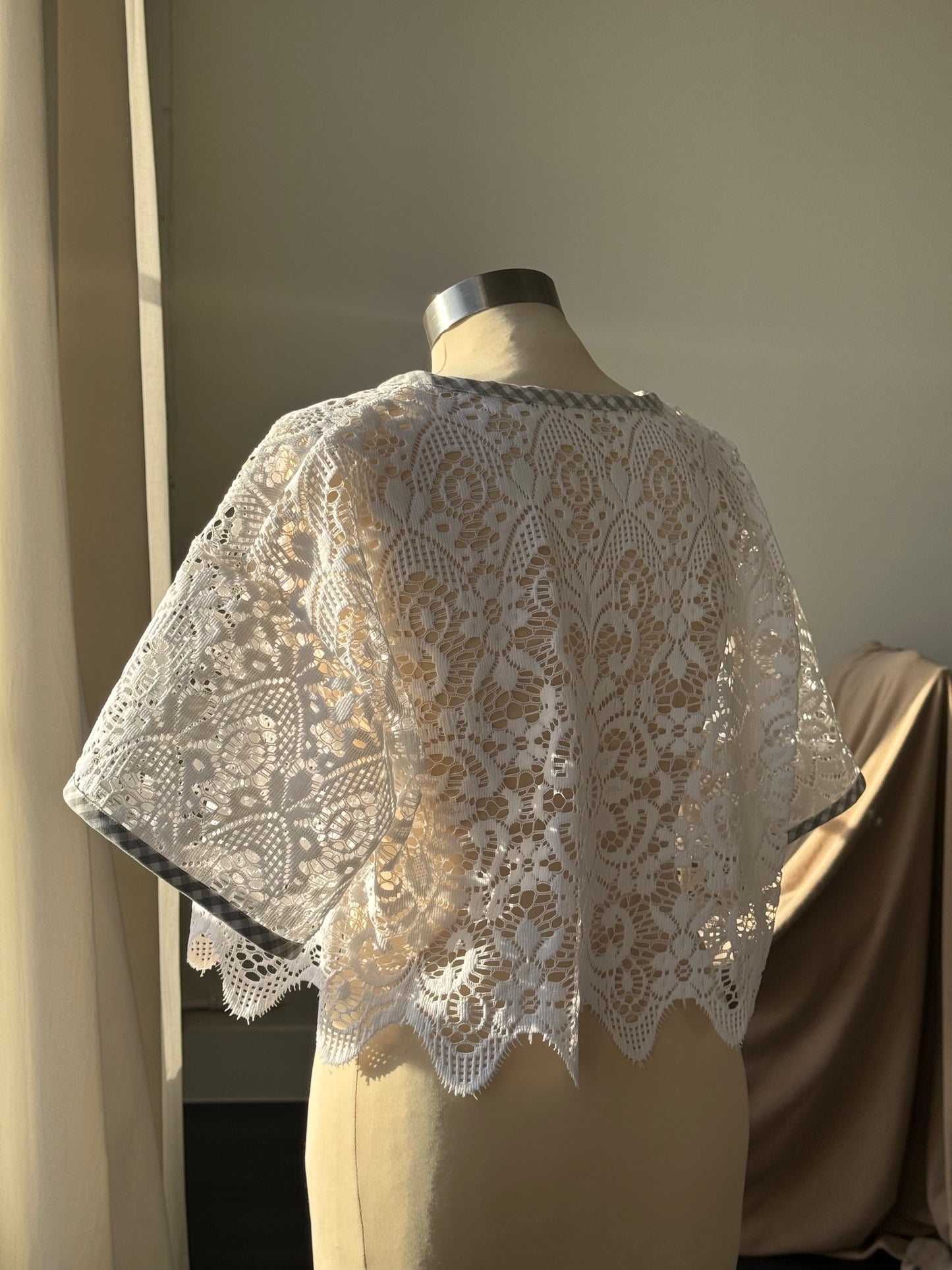 Velma Handcrafted Vintage Lace Wave Tie Top In White