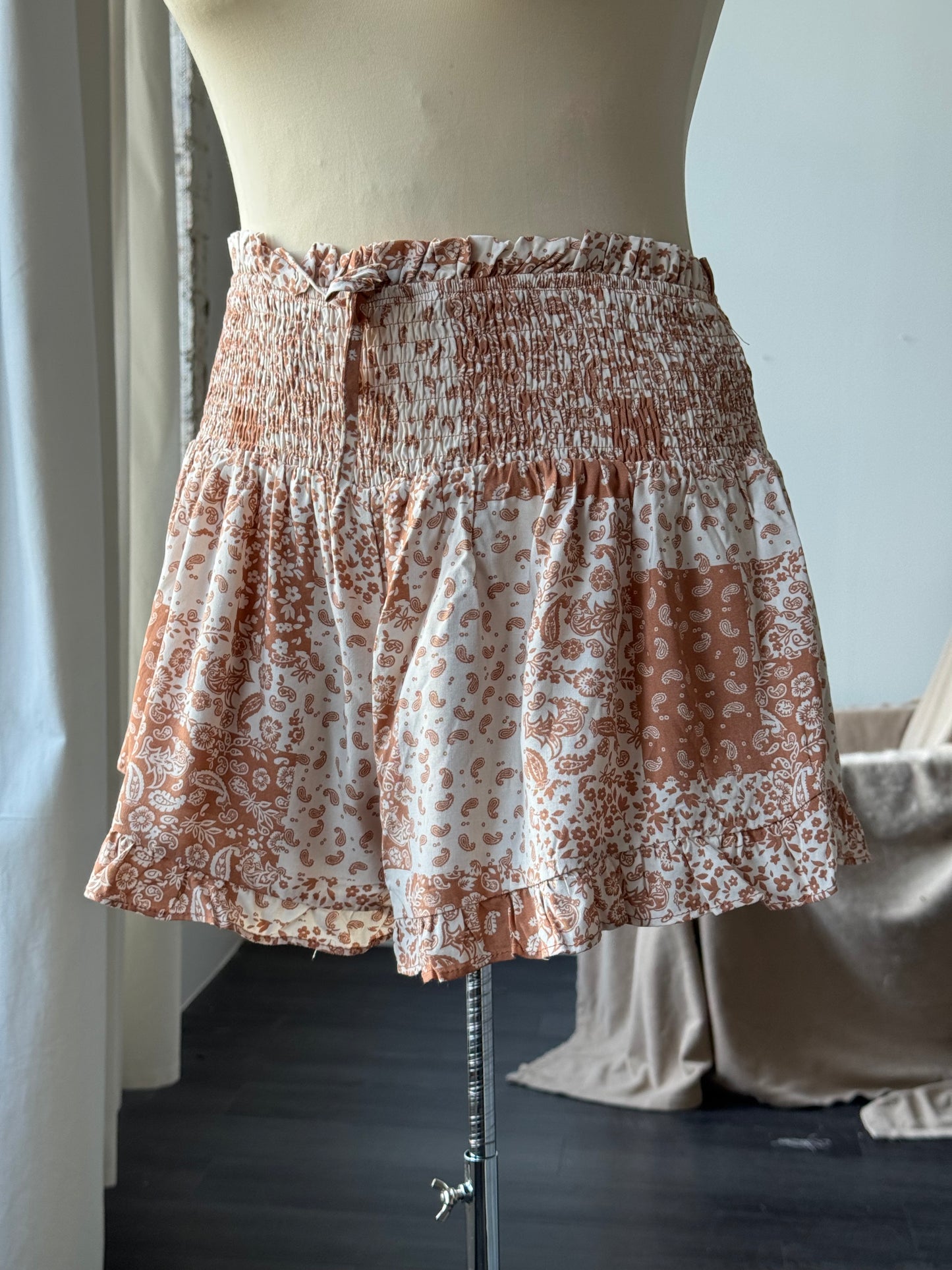 Terry Paisley Patch Bandana Shorts In Red Canyon