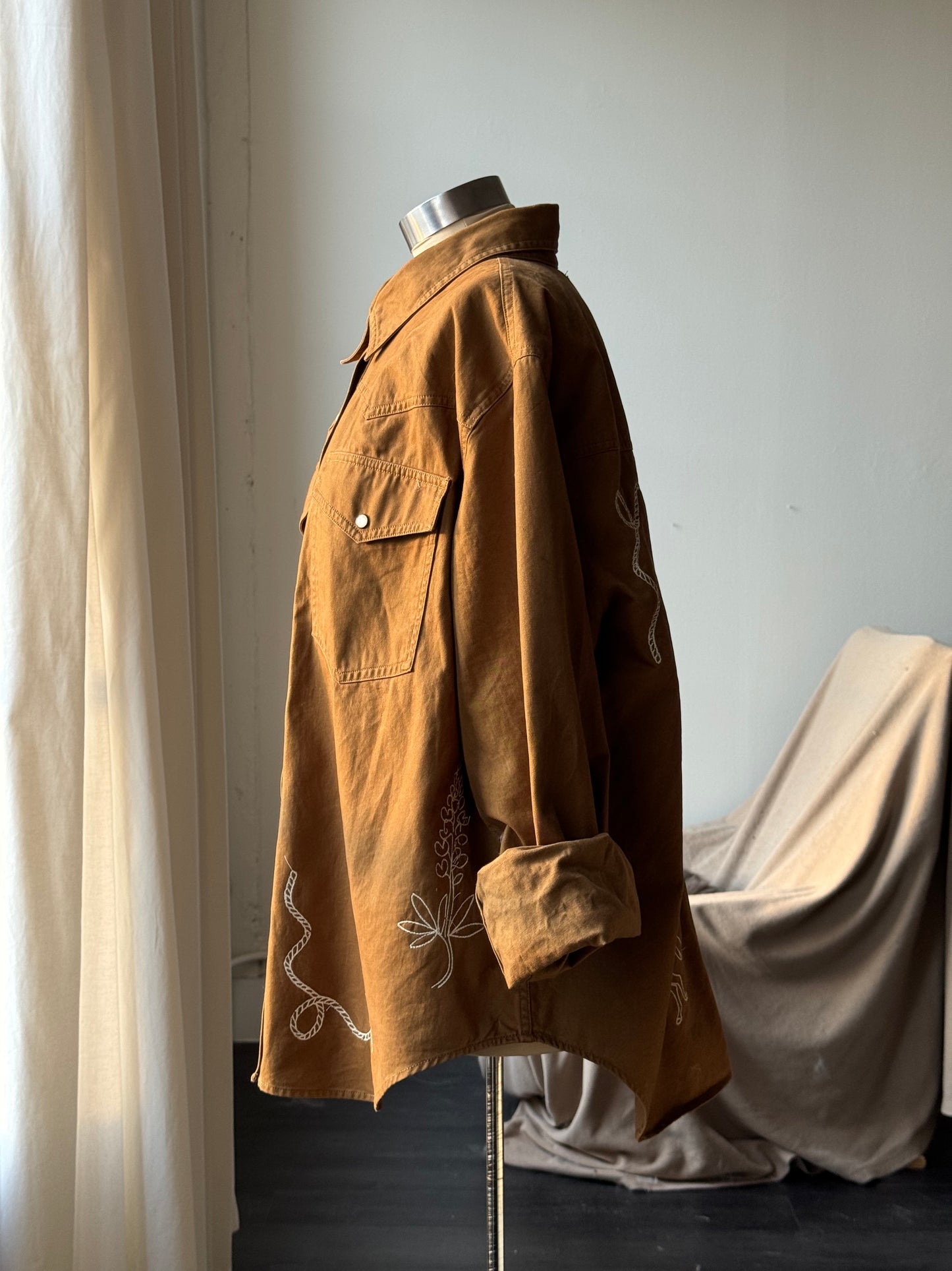Jaxson Handcrafted Embroidered Rodeo Workwear Shacket In Coffee