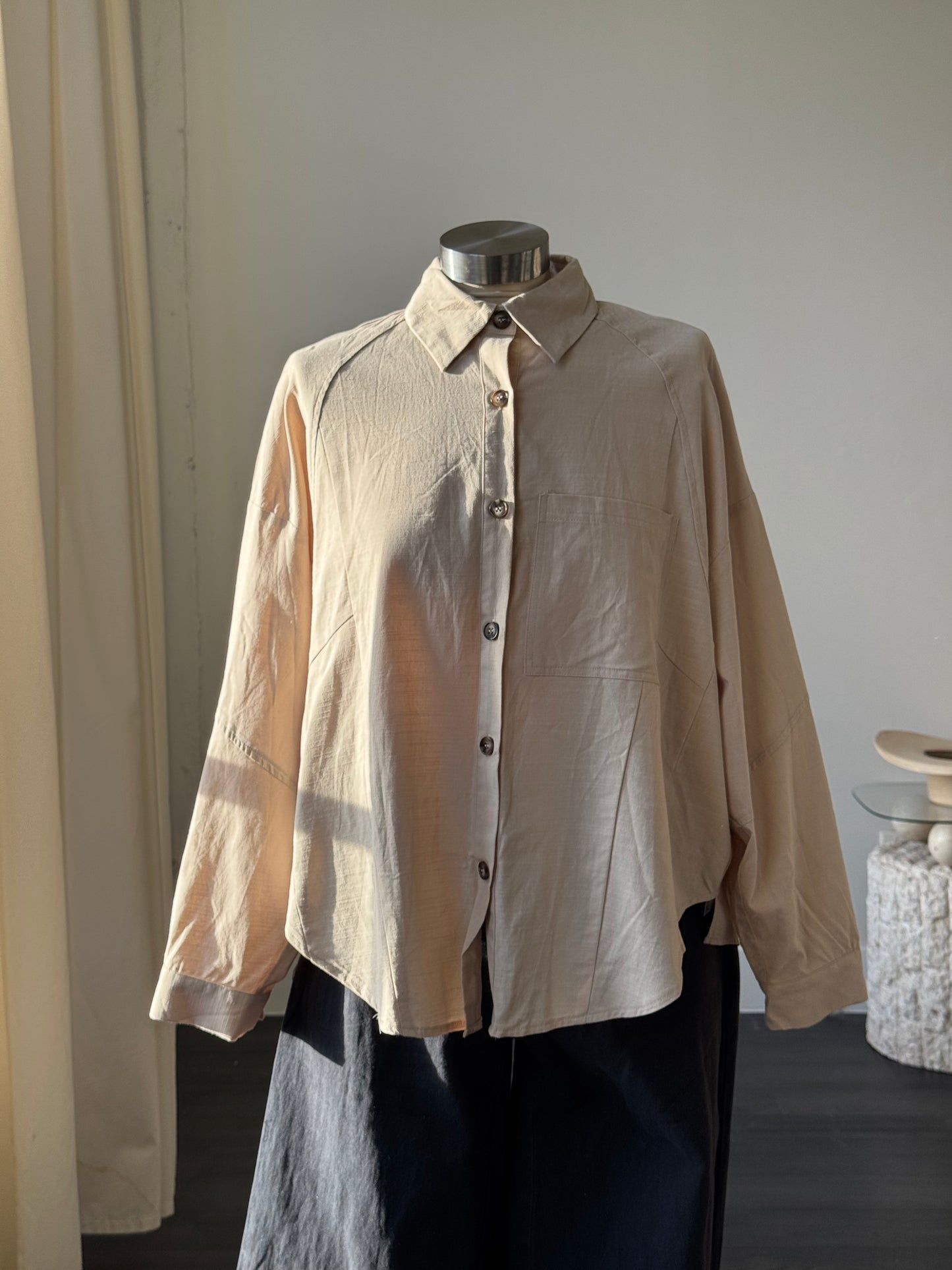Stephen Cotton Open Back Button Down In Natural