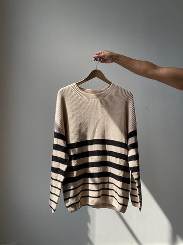 Rowlett Cotton Oversized Striped Sweater In Taupe