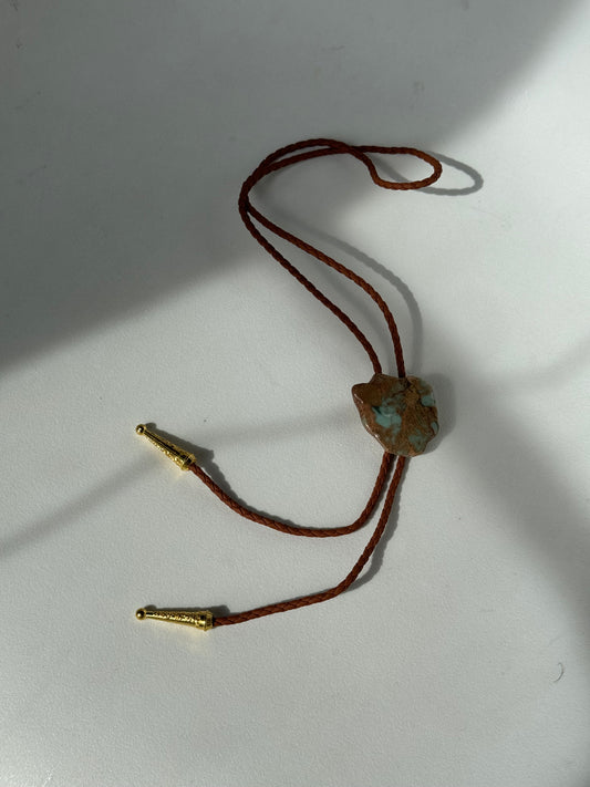 Wilson Natural Gemstone Gold Tips Bolo Tie In Brown Aqua Terra