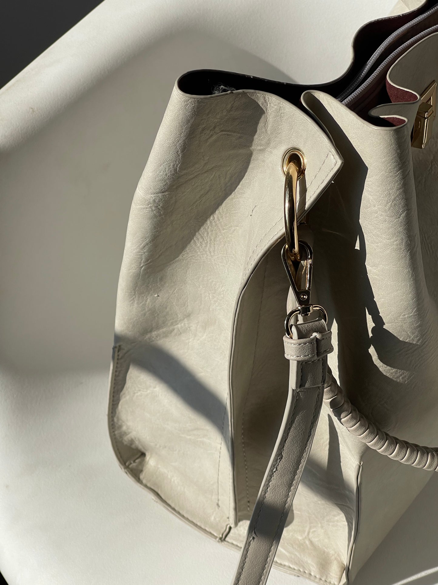 Perry Woven handle Utility Vegan Leather Tote Bag In Stone