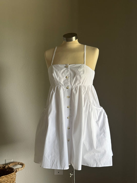Karina Cotton Button Front Open Back Dress In White