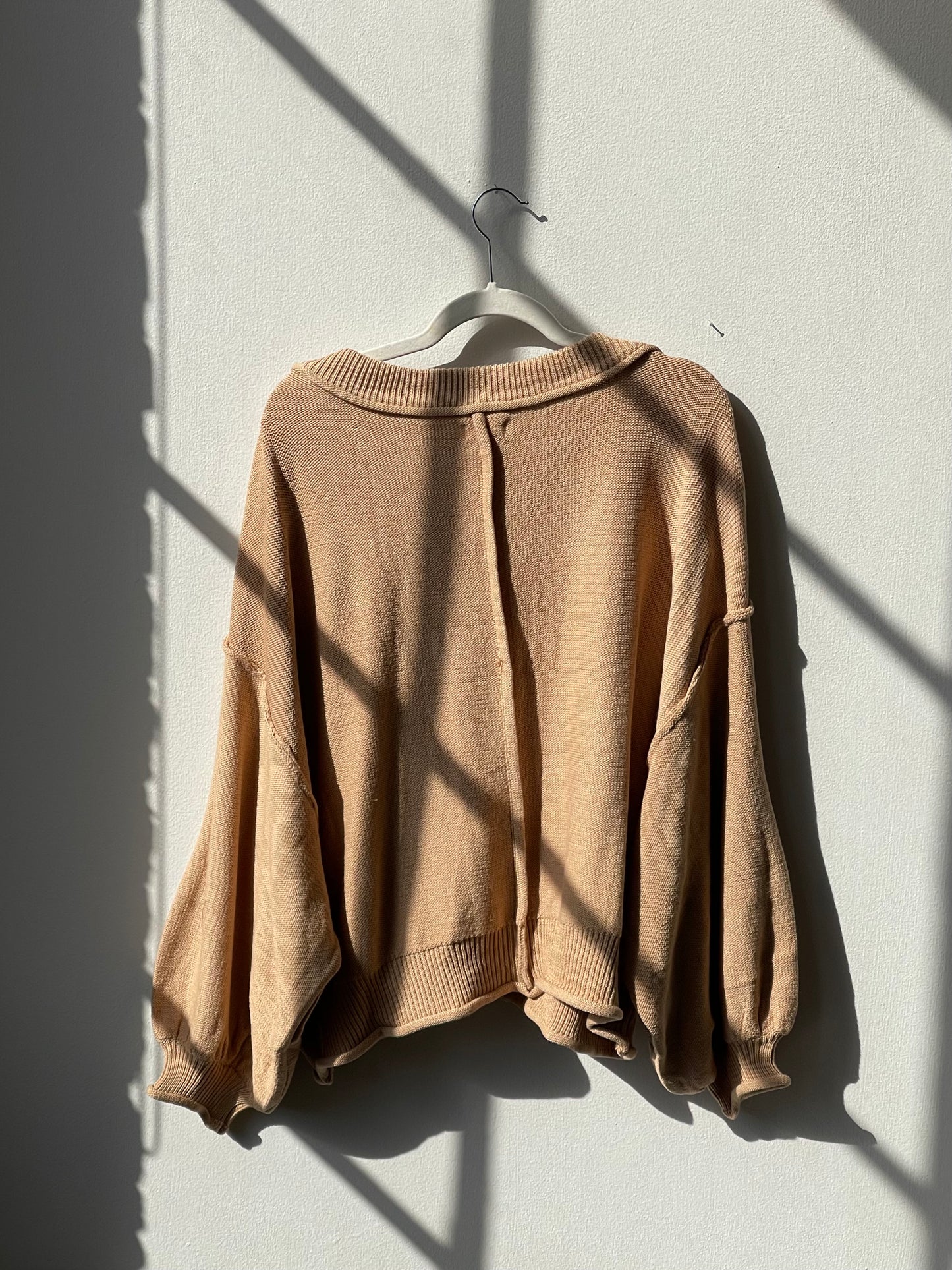 Baily Cotton Oversized Balloon Sleeve Sweater In Taupe