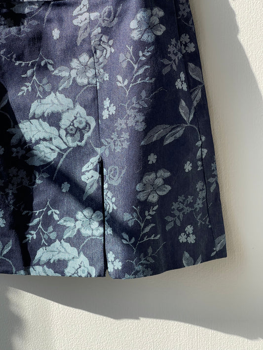 Coraline Floral Zip Slit Mini Skirt In Denim Indigo