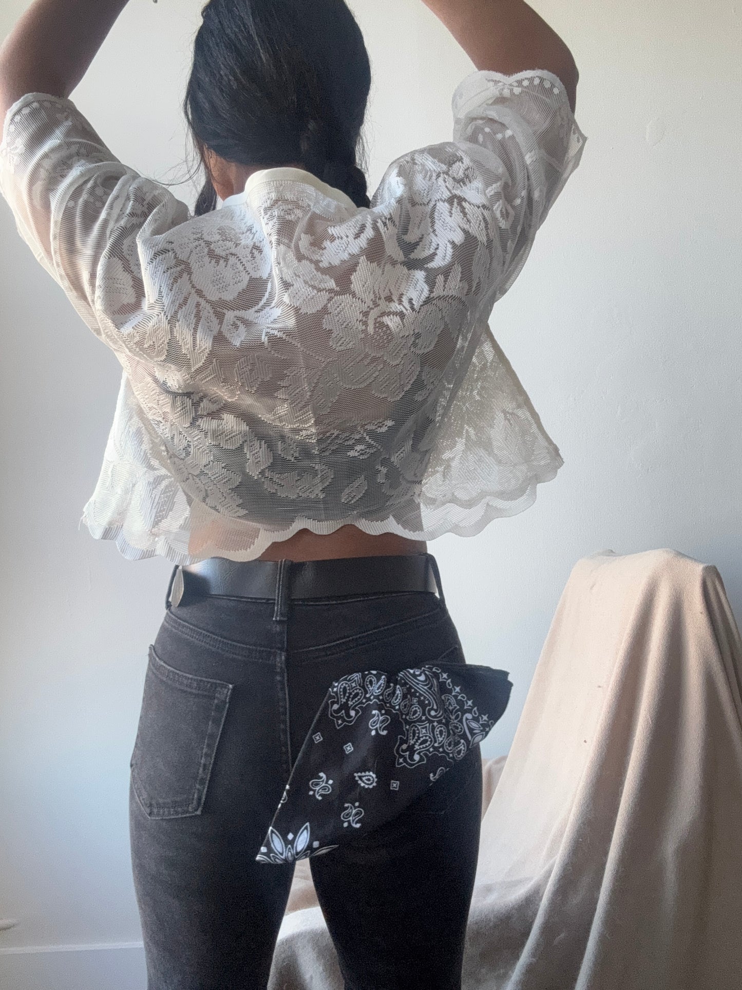 Sherie Handcrafted Vintage Lace Tie Top In Ivory