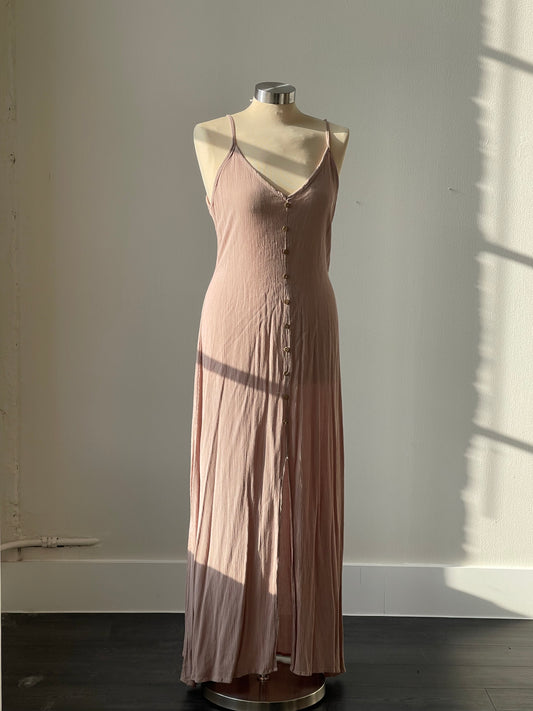 Courtney Slit Front Button Detail Midi Dress In Taupe