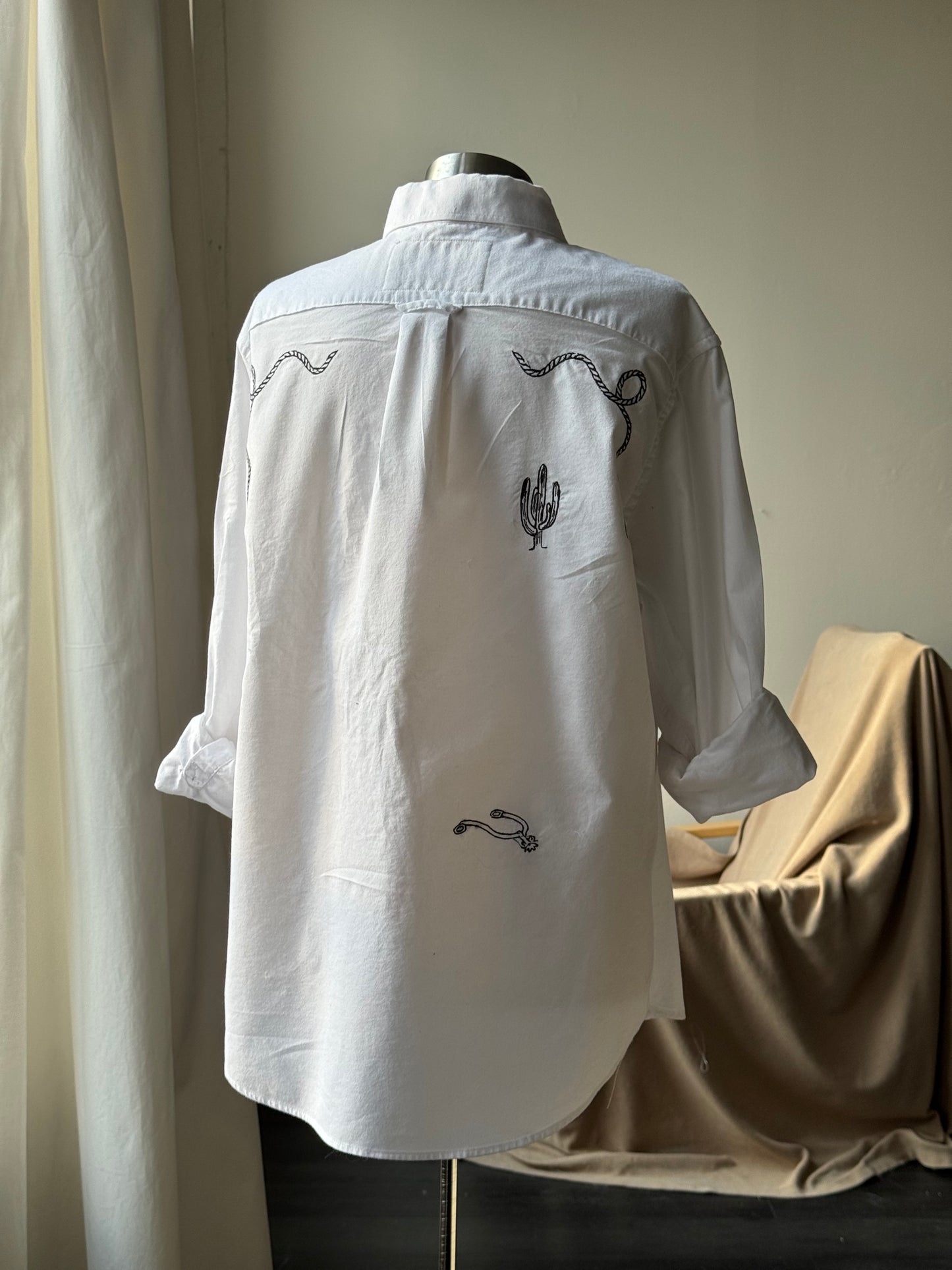 The Jaxson Handcrafted Chocolate Brown Embroidered Button Down In White