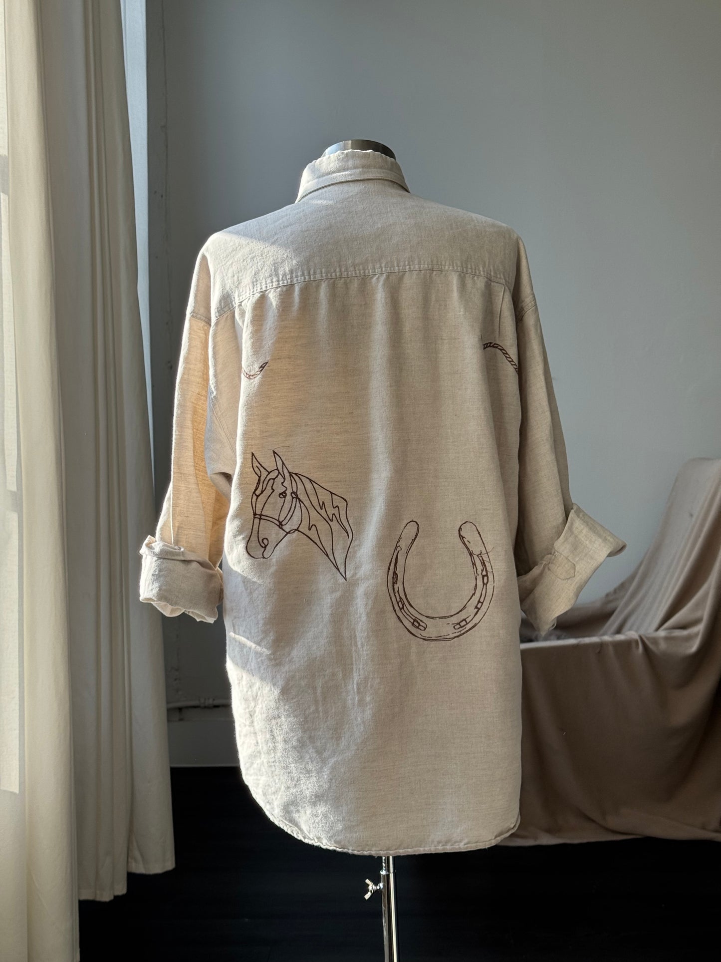 Jaxson Handcrafted Embroidered Button Down In Oatmeal