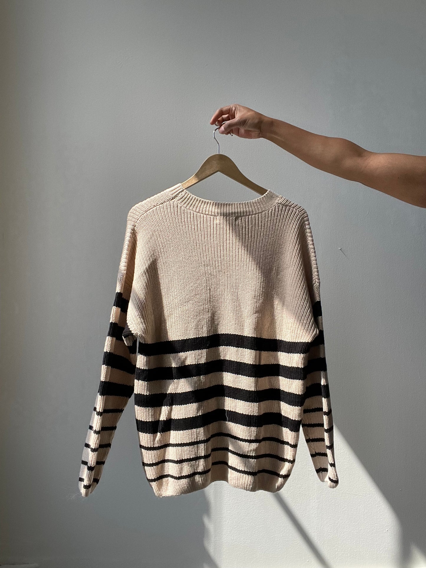 Rowlett Cotton Oversized Striped Sweater In Taupe