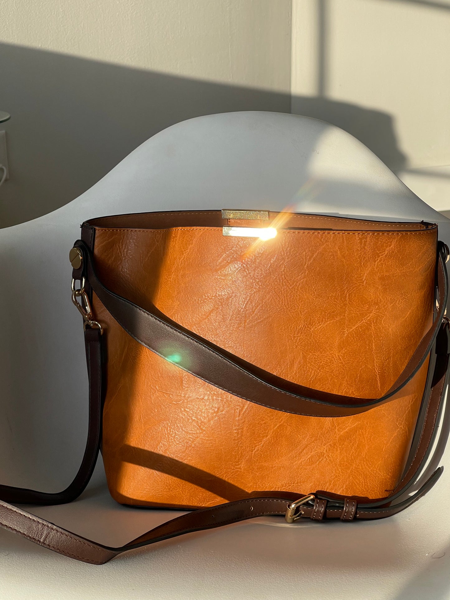 Bryan Utility Crossbody Vegan Leather Bag In Whiskey 