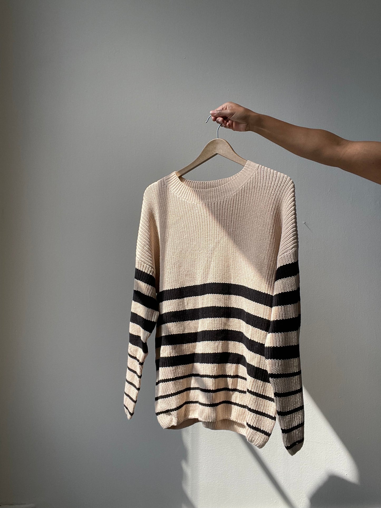 Rowlett Cotton Oversized Striped Sweater In Taupe