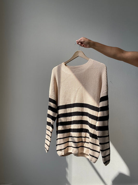 Rowlett Cotton Oversized Striped Sweater In Taupe