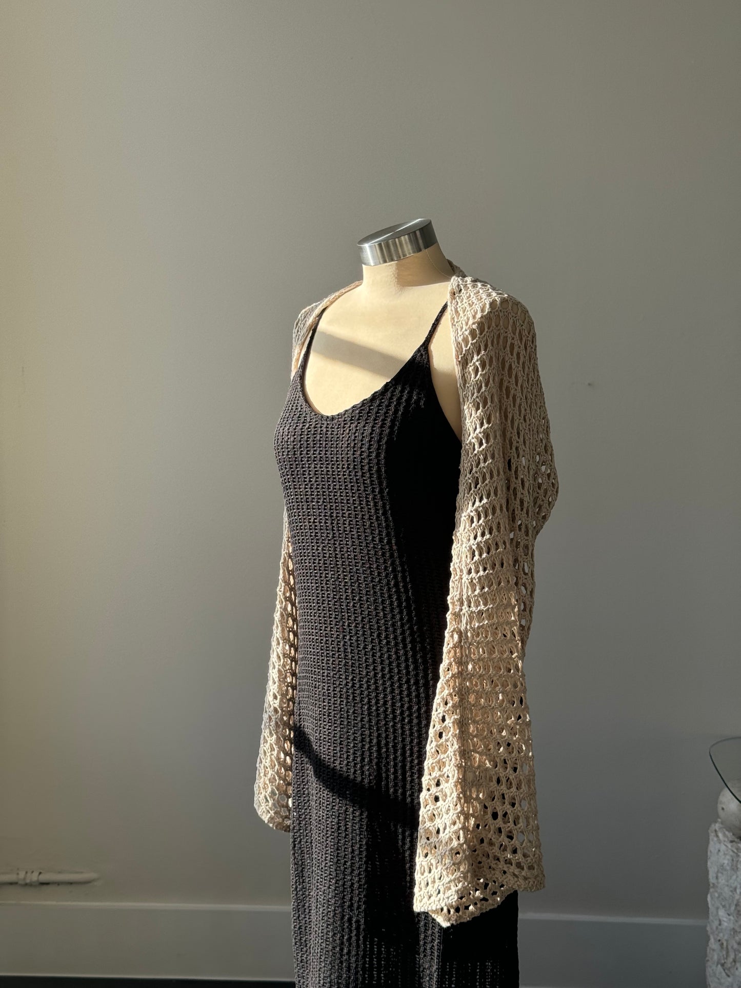 Paisley Crochet Cropped Long Sleeve Cover Up In Natural
