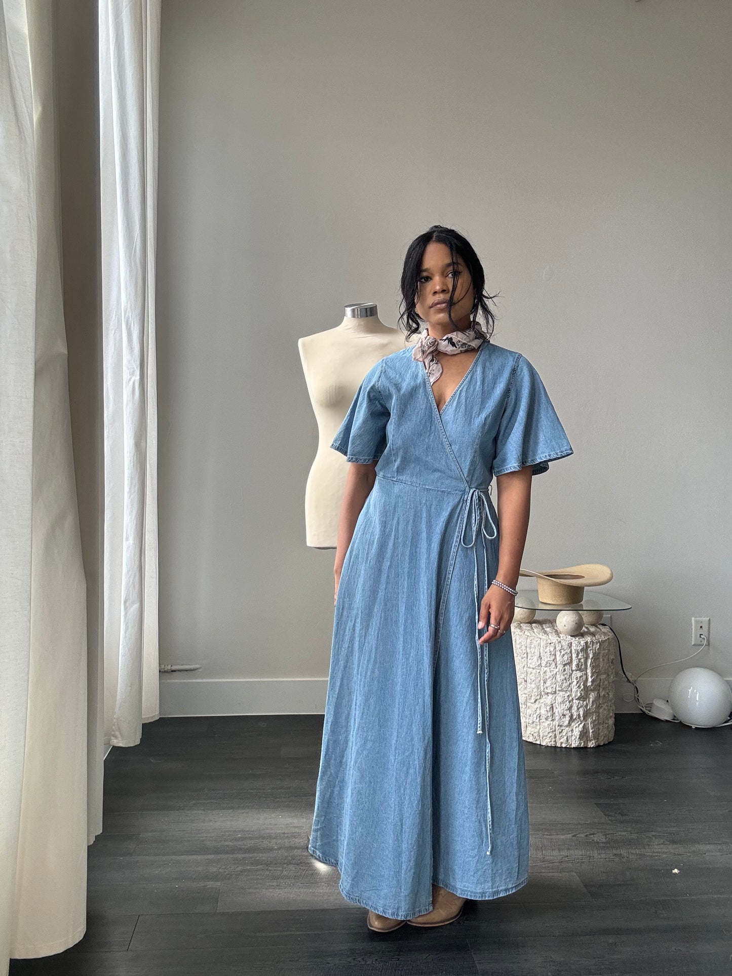 Robbyn Cotton Denim Wrap Dress In Light Wash