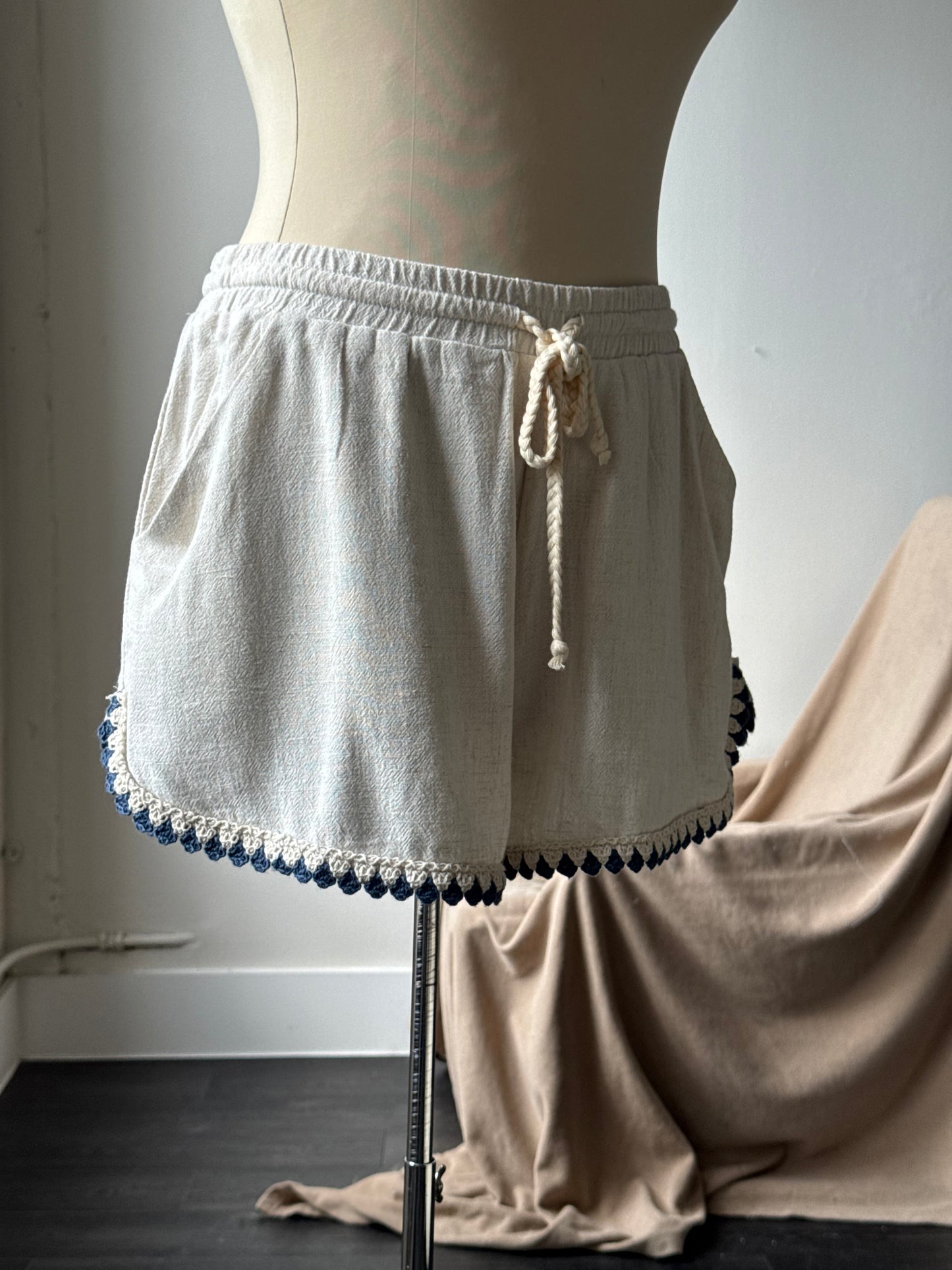 Stacy Linen Crochet Shorts In Natural 