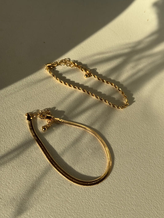 Robin Rope & Snake Chain Bracelet Set In Gold