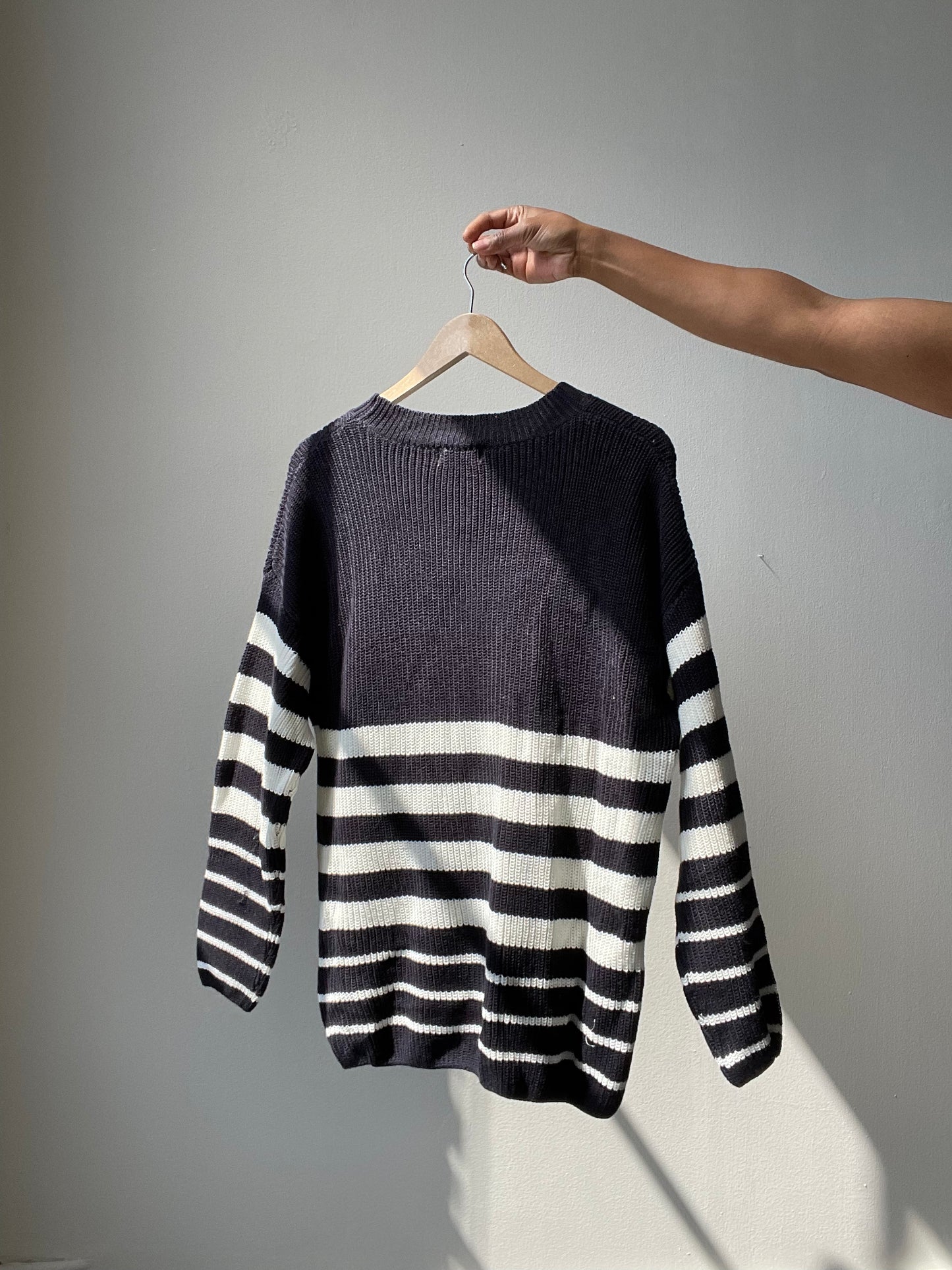 Rowlett Cotton Oversized Striped Sweater In Navy