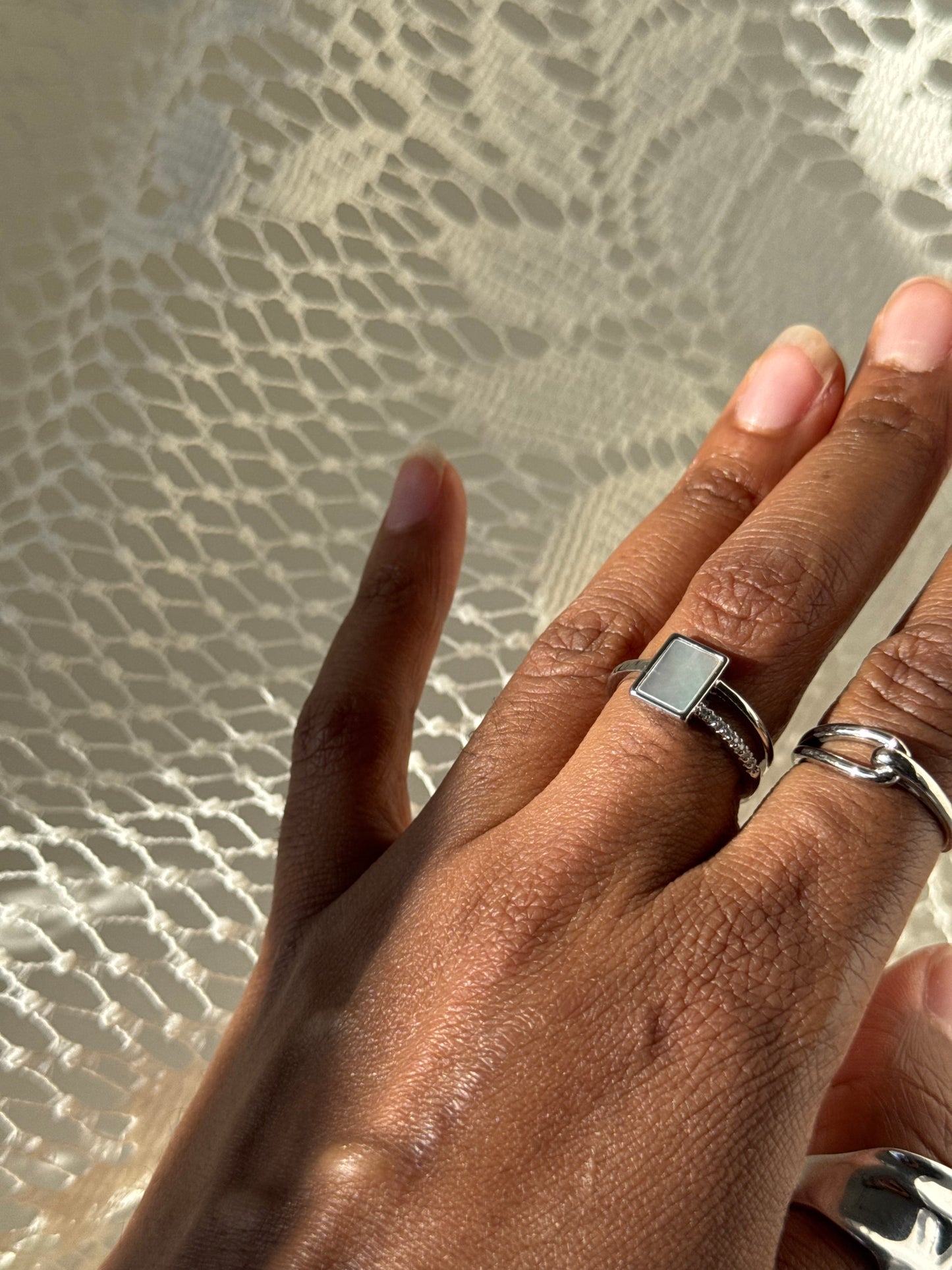 Danielle Mother Of Pearl & Charm Ring In Ivory Silver