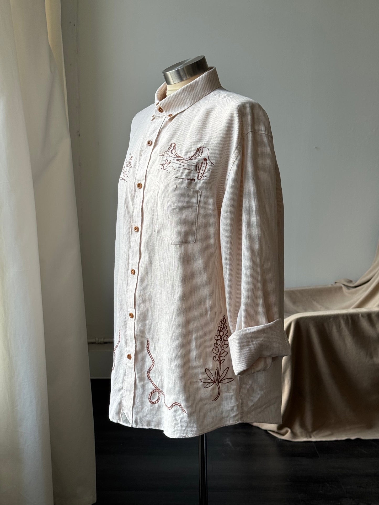 Jaxson Handcrafted Embroidered Button Down In Natural