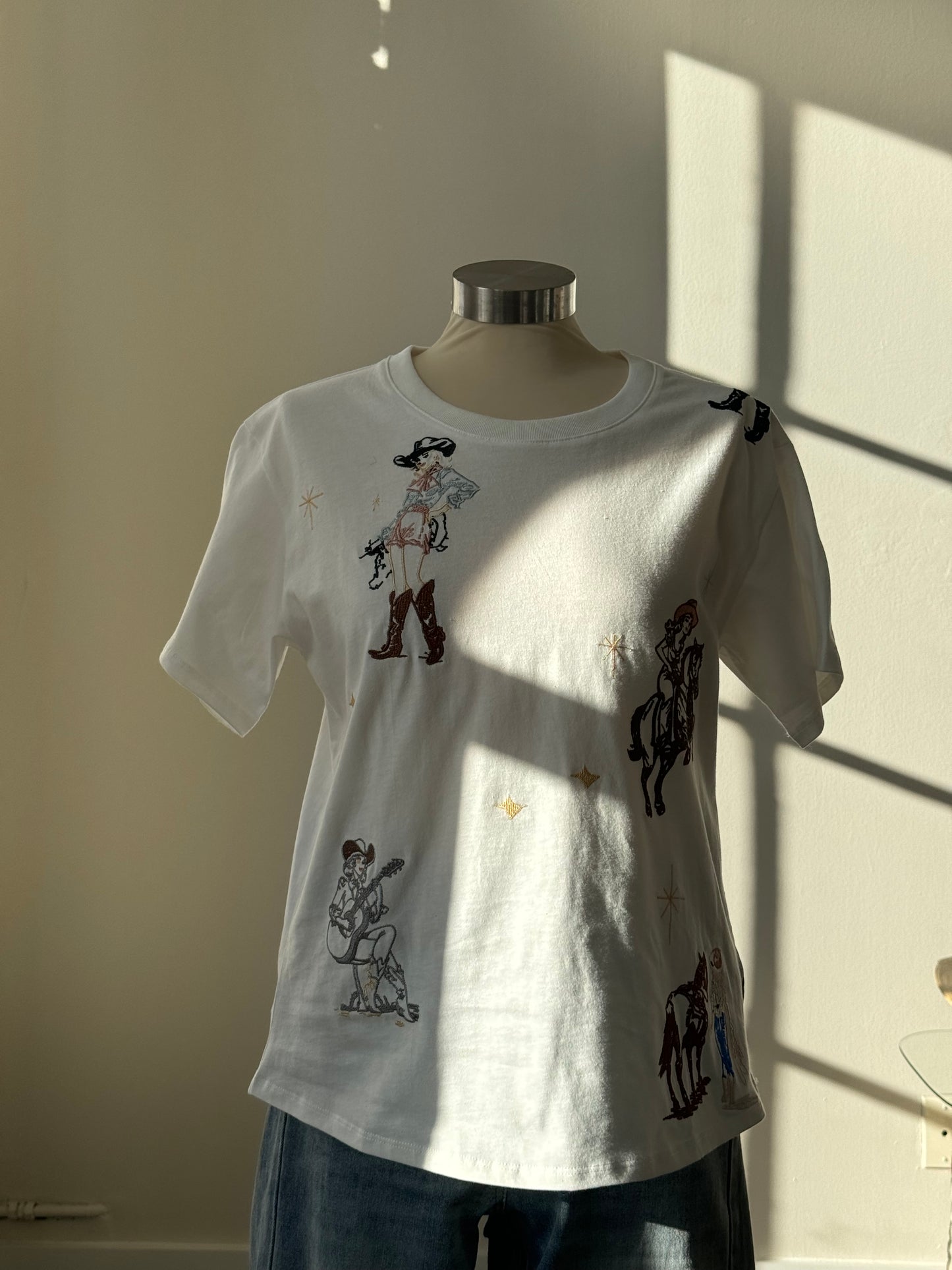 Llewellyn Cotton Embroidered Cowgirl Crewneck Tee