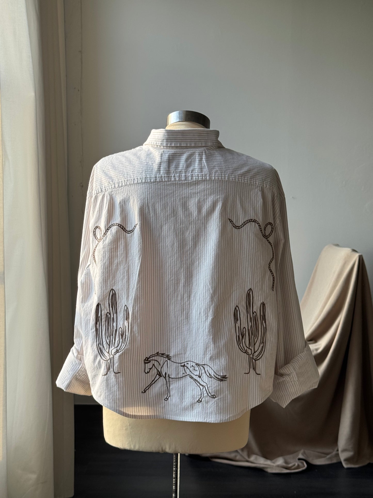 Judy Handcrafted Cropped StripedButton Down Long Sleeve