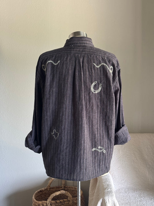 Lawrence Handcrafted Embroidered Striped Button Down
