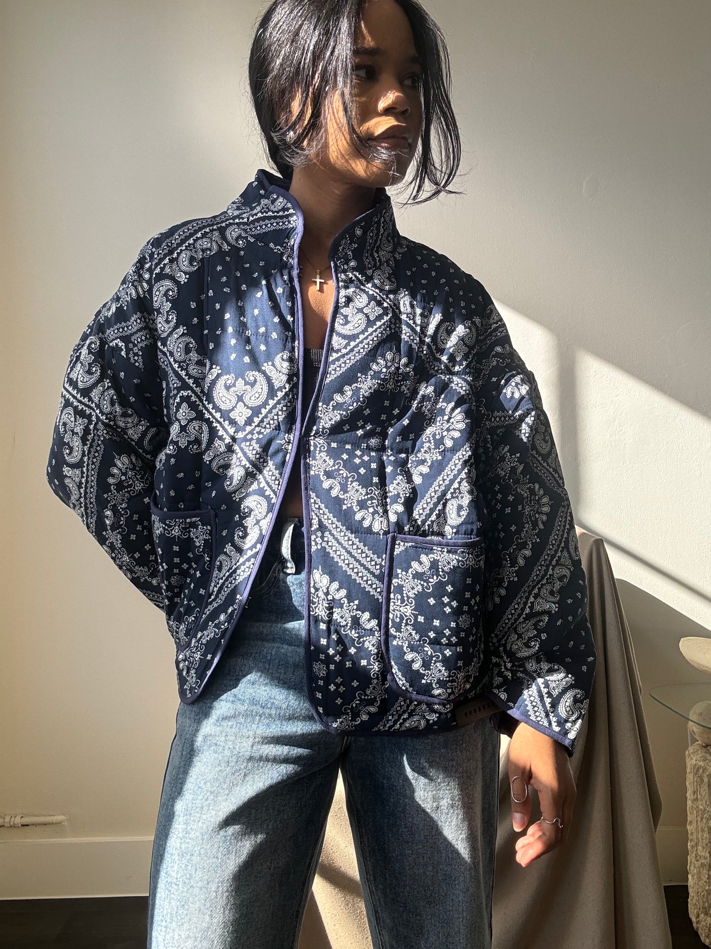 Lubbock Quilted Bandana Jacket In Navy