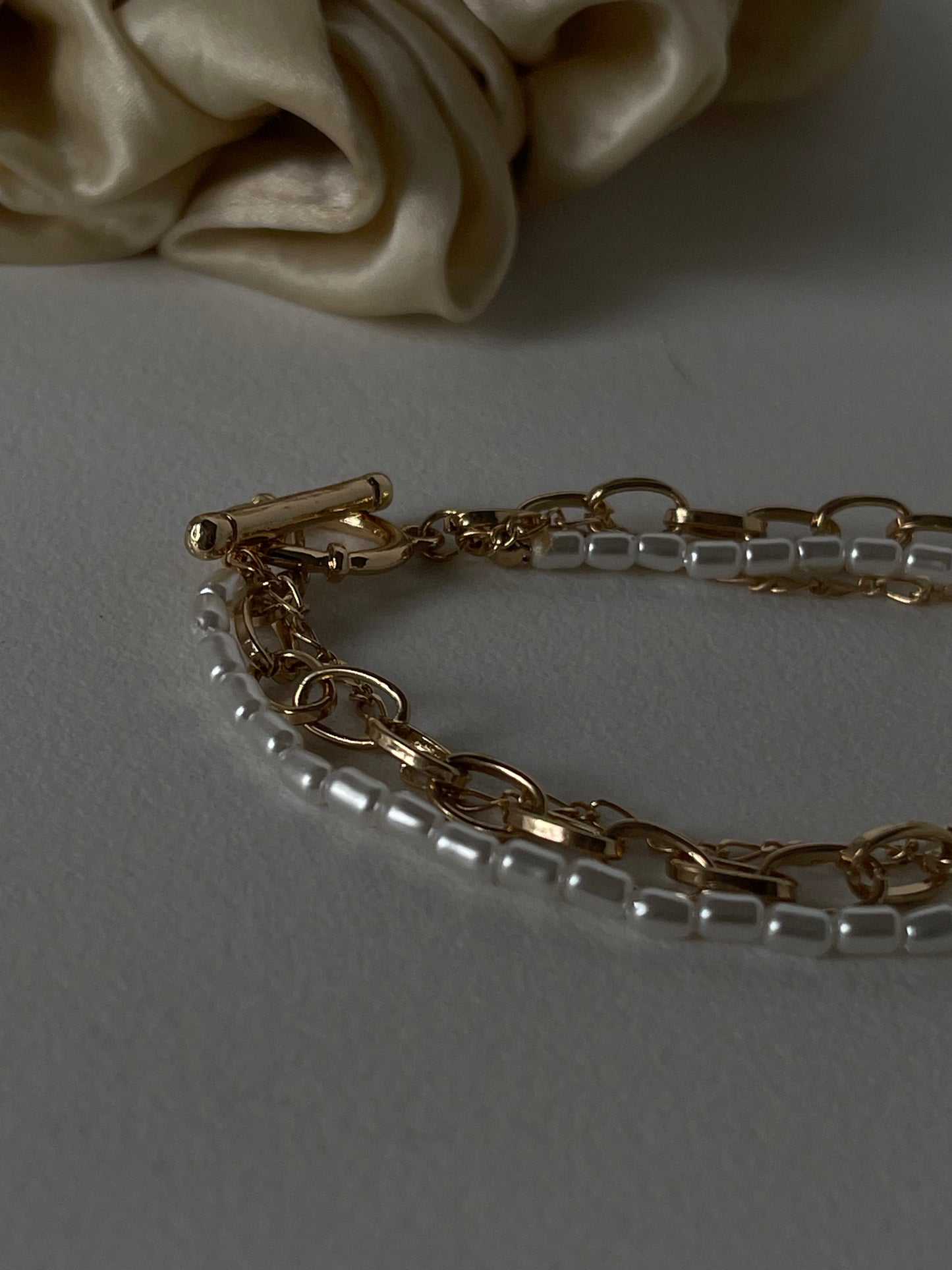 Landon Pearl Link Toggle Layered Bracelet In Gold
