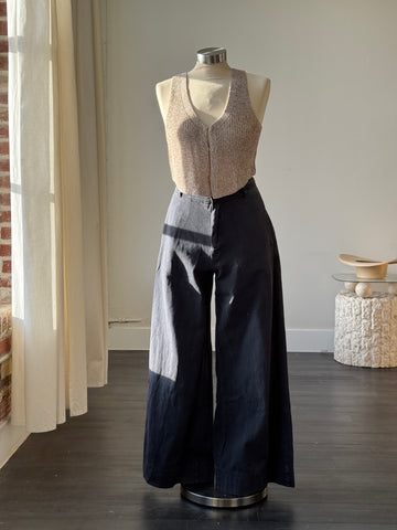 Hailey Wide Leg Cotton Pants In Charcoal Black
