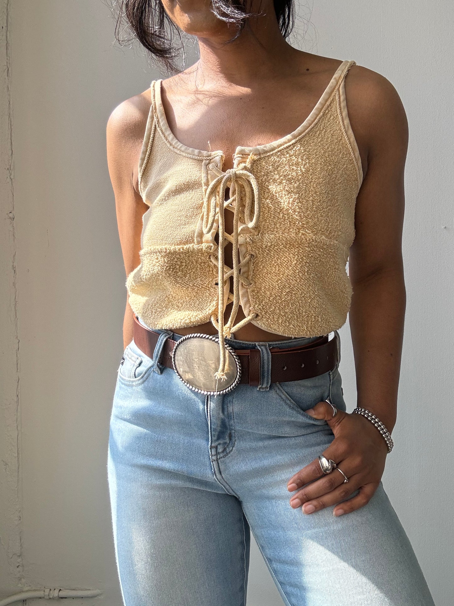 Pauline Cotton Lace Front Crop Top In Natural