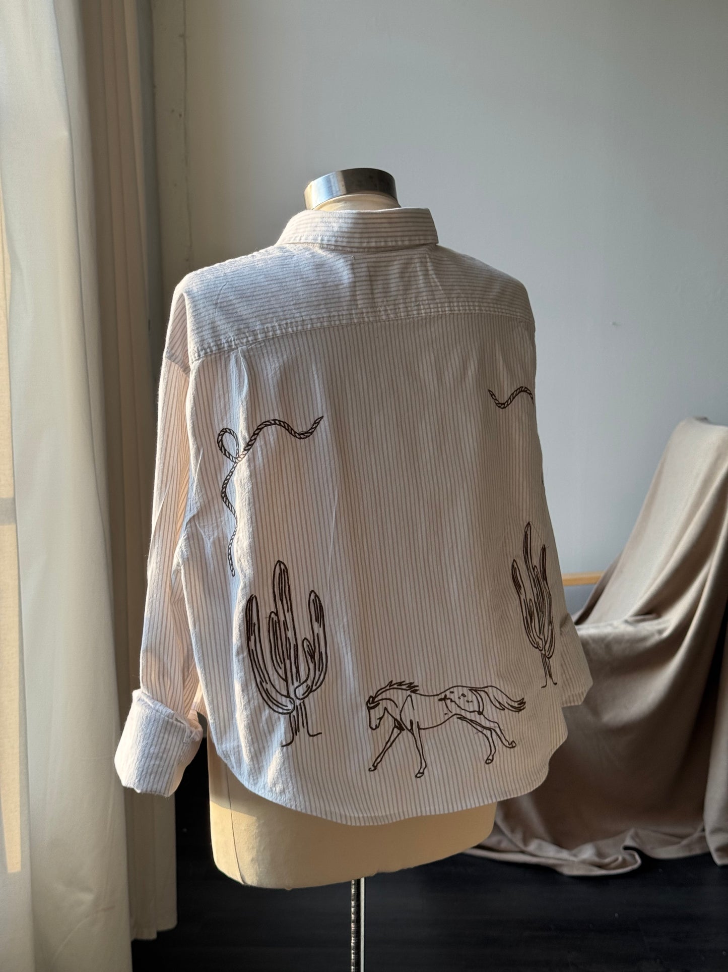 Judy Handcrafted Cropped StripedButton Down Long Sleeve