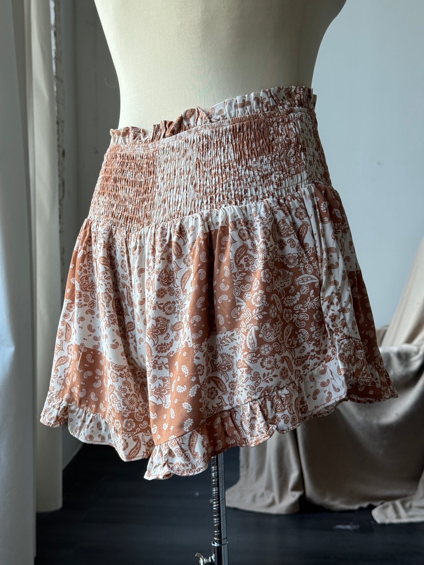 Terry Paisley Patch Bandana Shorts In Red Canyon