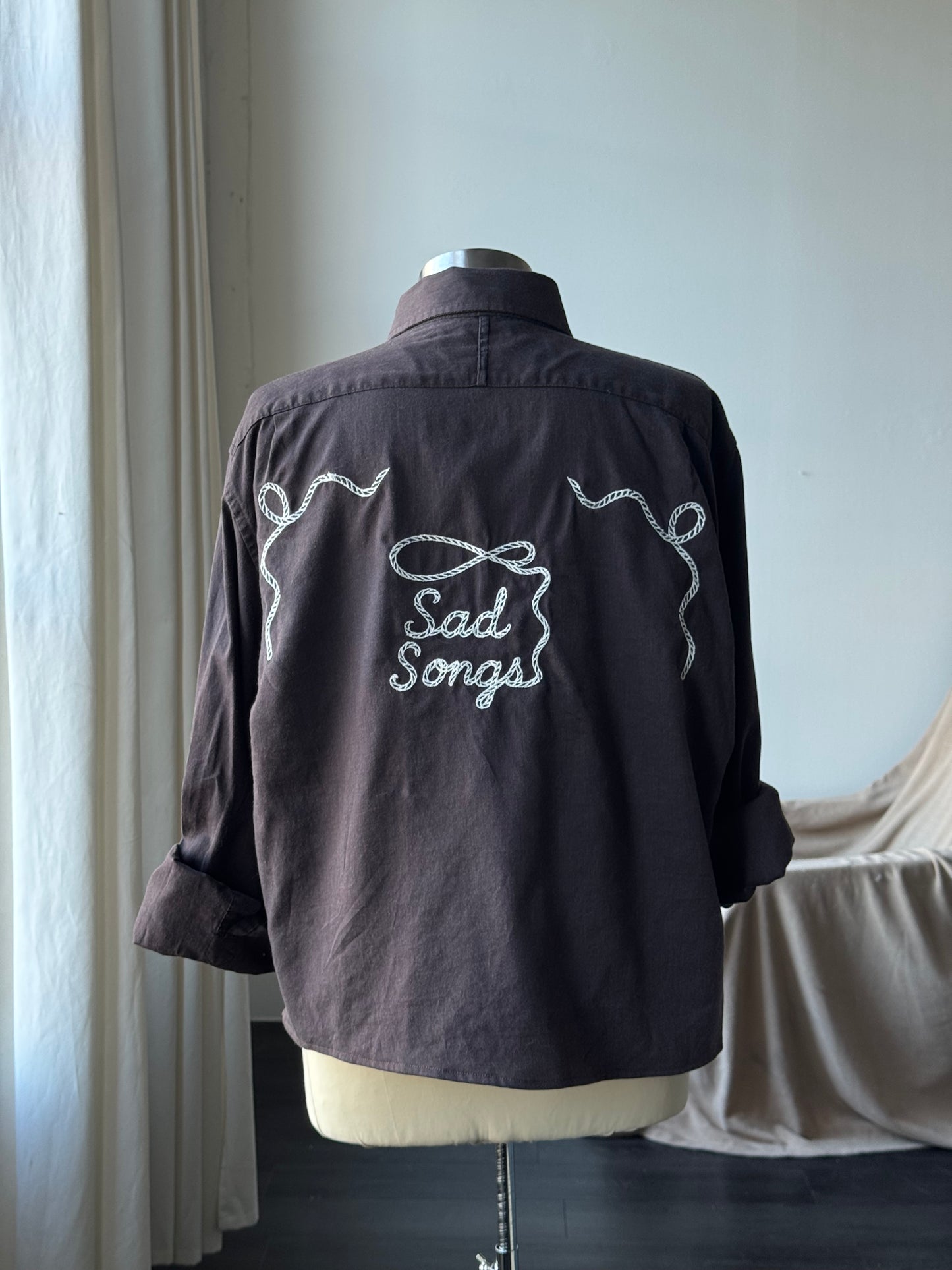 Lawrence Handcrafted Sad Songs Cropped Button Down Long Sleeve