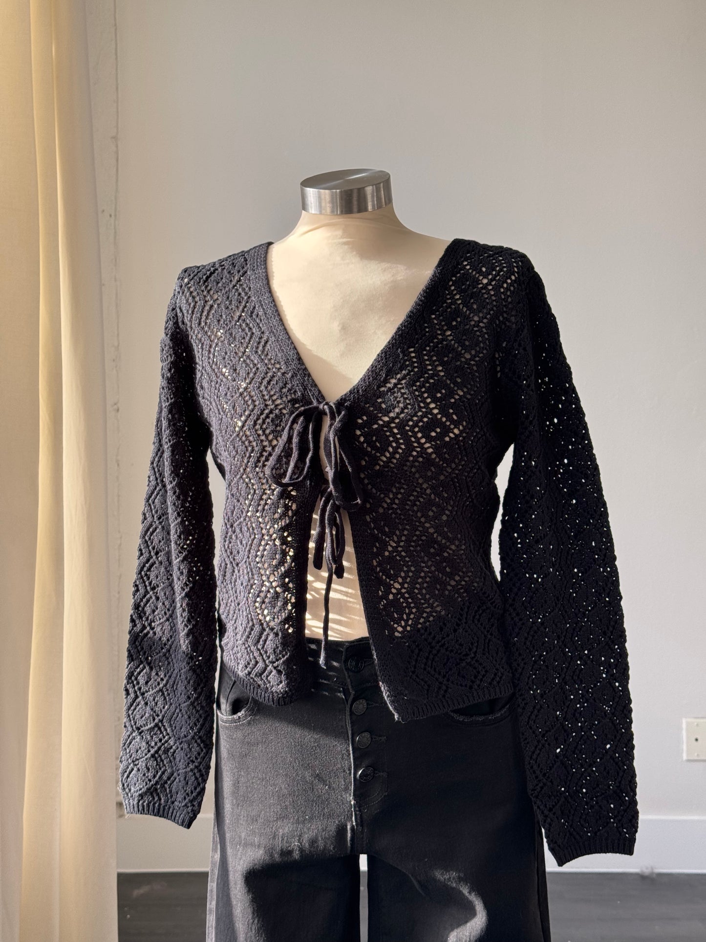 Brooks Crochet Tie Front Top In Black