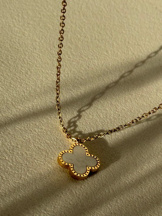 Clover Stainless Steel Marble Charm Necklace In Gold