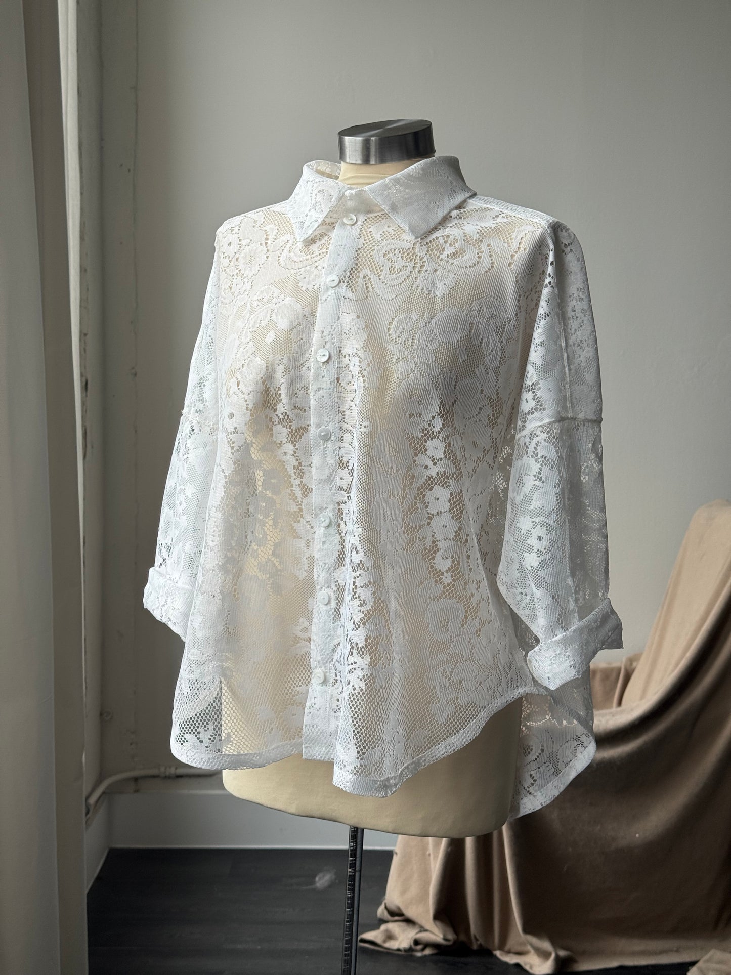 Ladell Handcrafted Vintage Lace Button Down