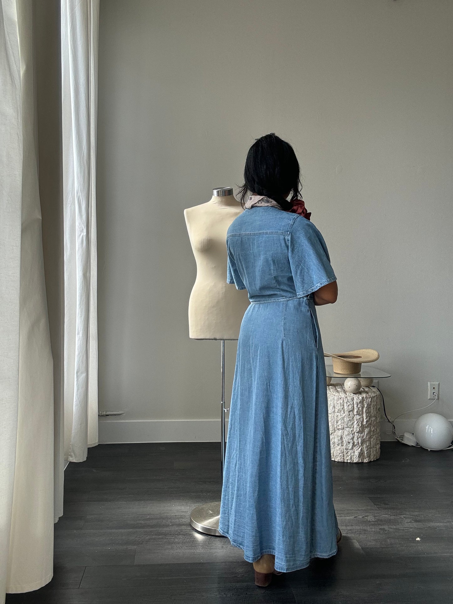 Robbyn Cotton Denim Wrap Dress In Light Wash