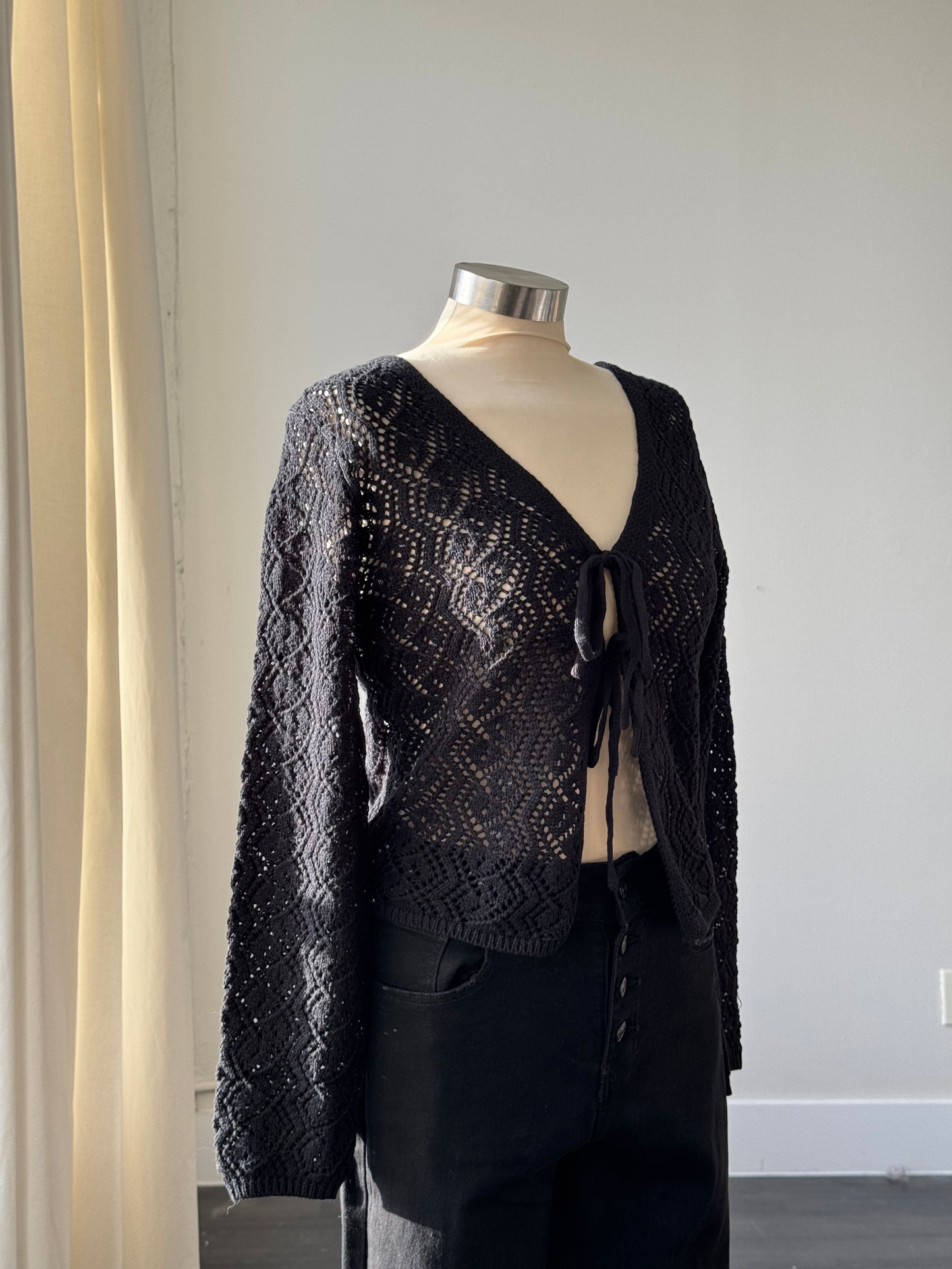 Brooks Crochet Tie Front Top In Black