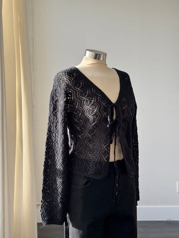 Brooks Crochet Tie Front Top In Black