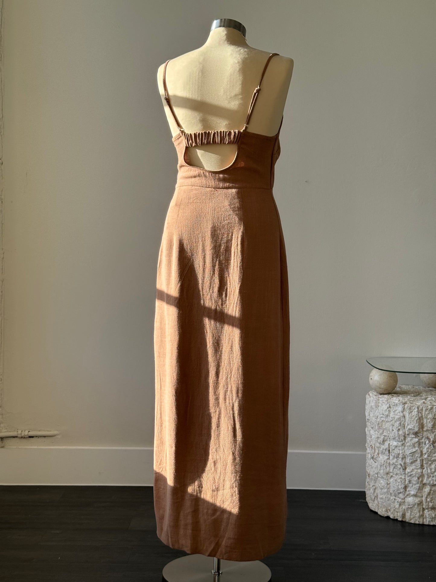 Dawson Linen Side Slit Maxi Dress In Taupe
