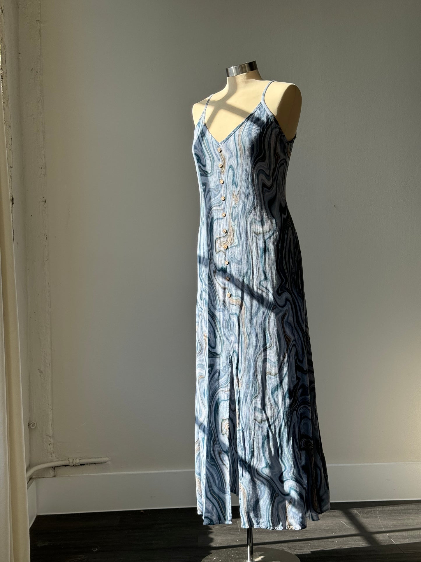 Arna Button Front Ocean Wave Midi Dress In Sea