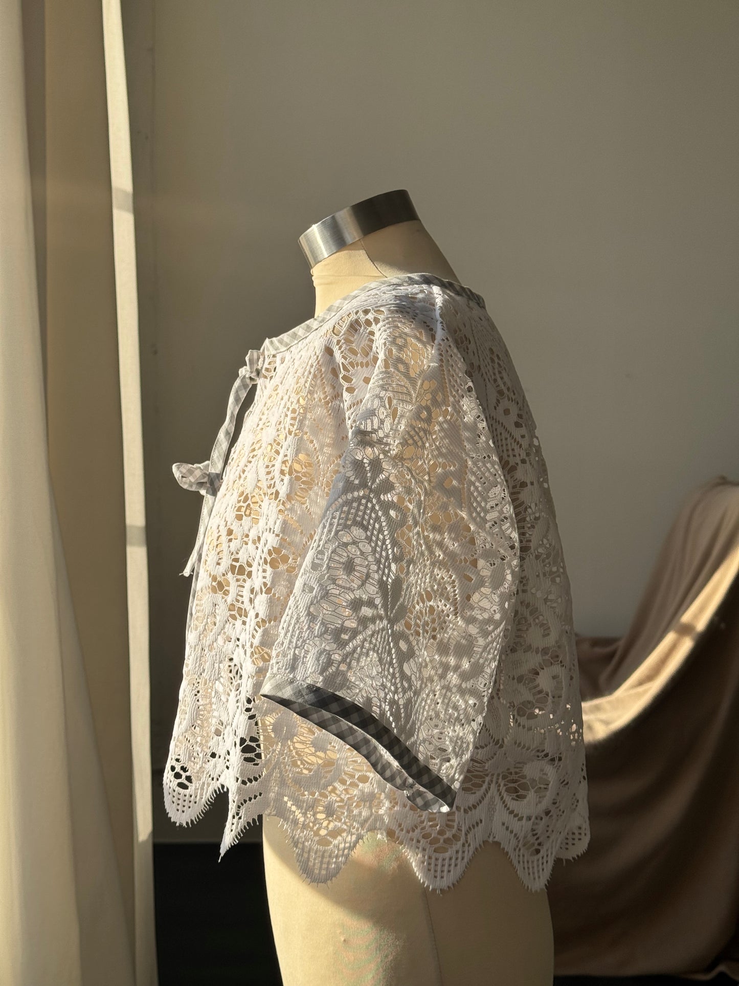 Velma Handcrafted Vintage Lace Wave Tie Top In White