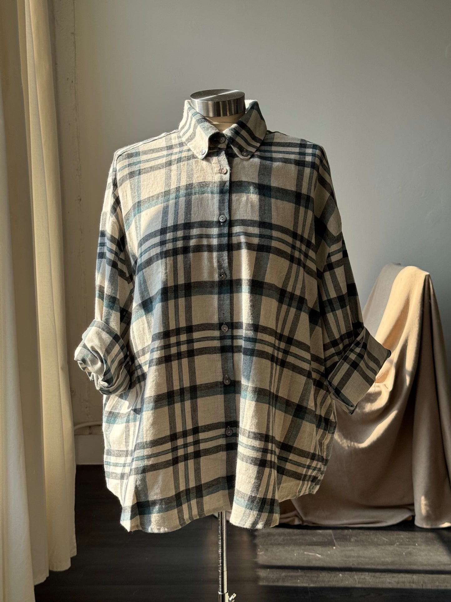 Quinn Cotton Plaid Button Down In Forest