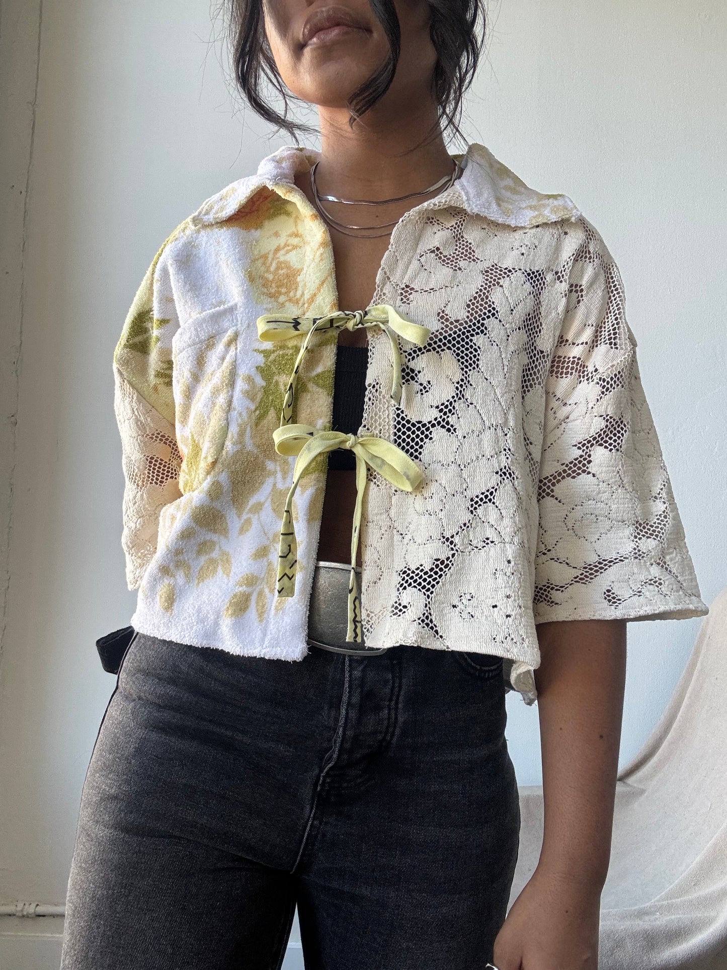Judy Handcrafted Vintage Tie Front Short Sleeve